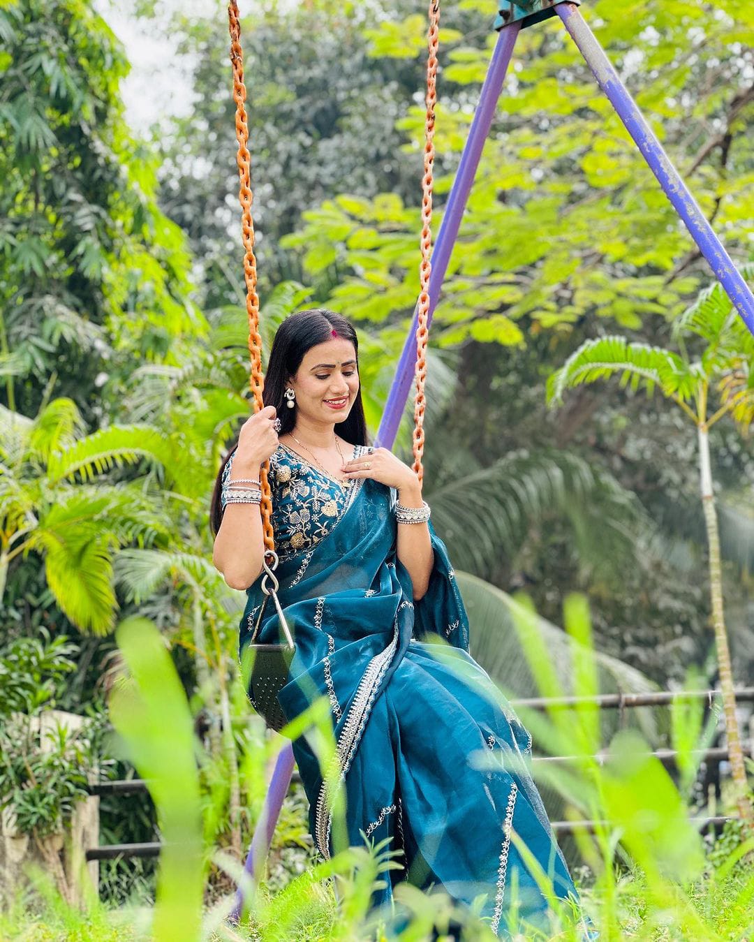 Chiffon Fabric Saree with Multi Thread sequence work and Embroidered Blouse Designer Party Wear Saree