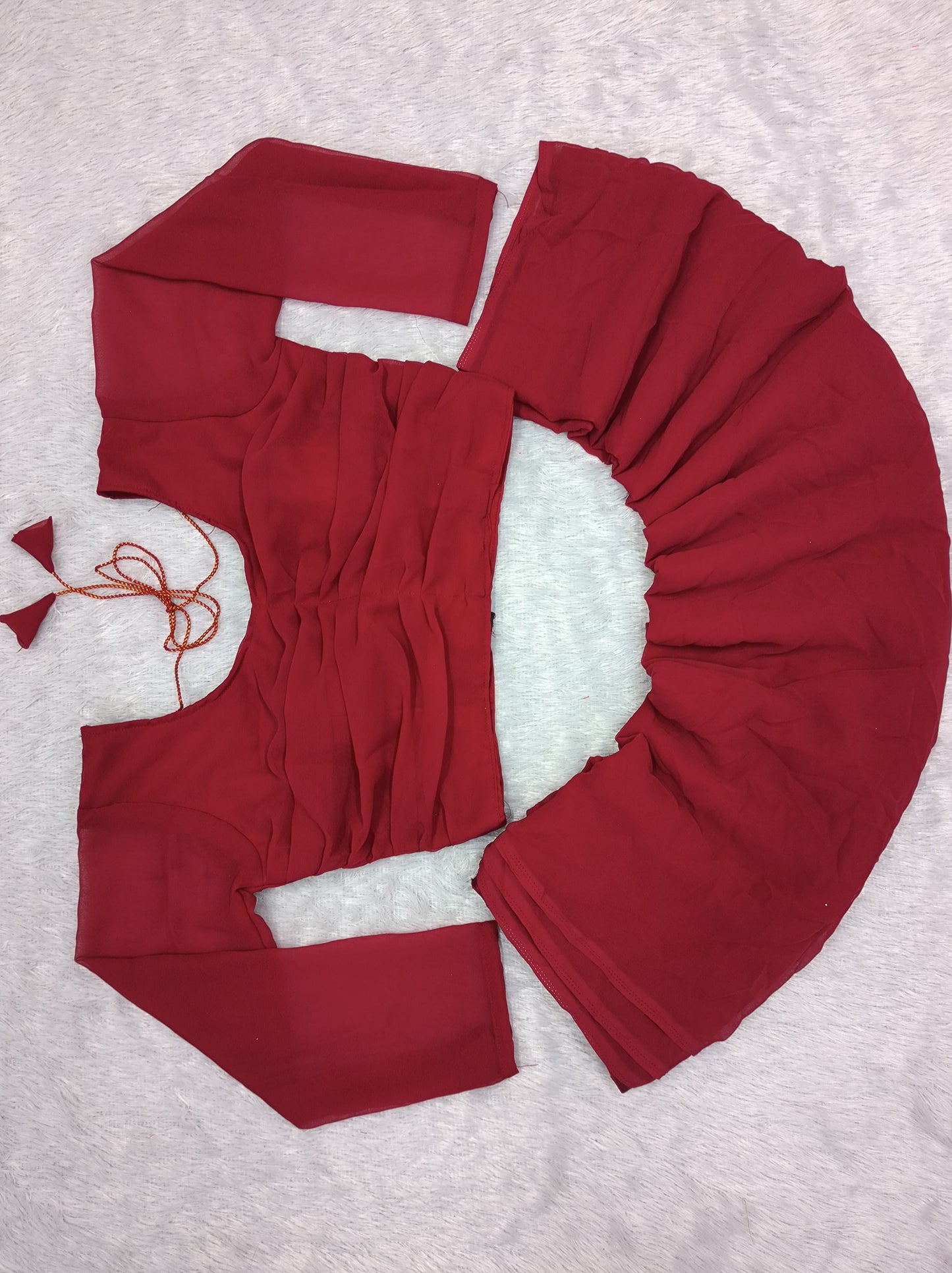 BEAUTIFUL RED FAUX GEORGETTE READY TO WEAR SAREE WITH READYMADE RUNNING BLOUSE PARTY WEAR SAREE