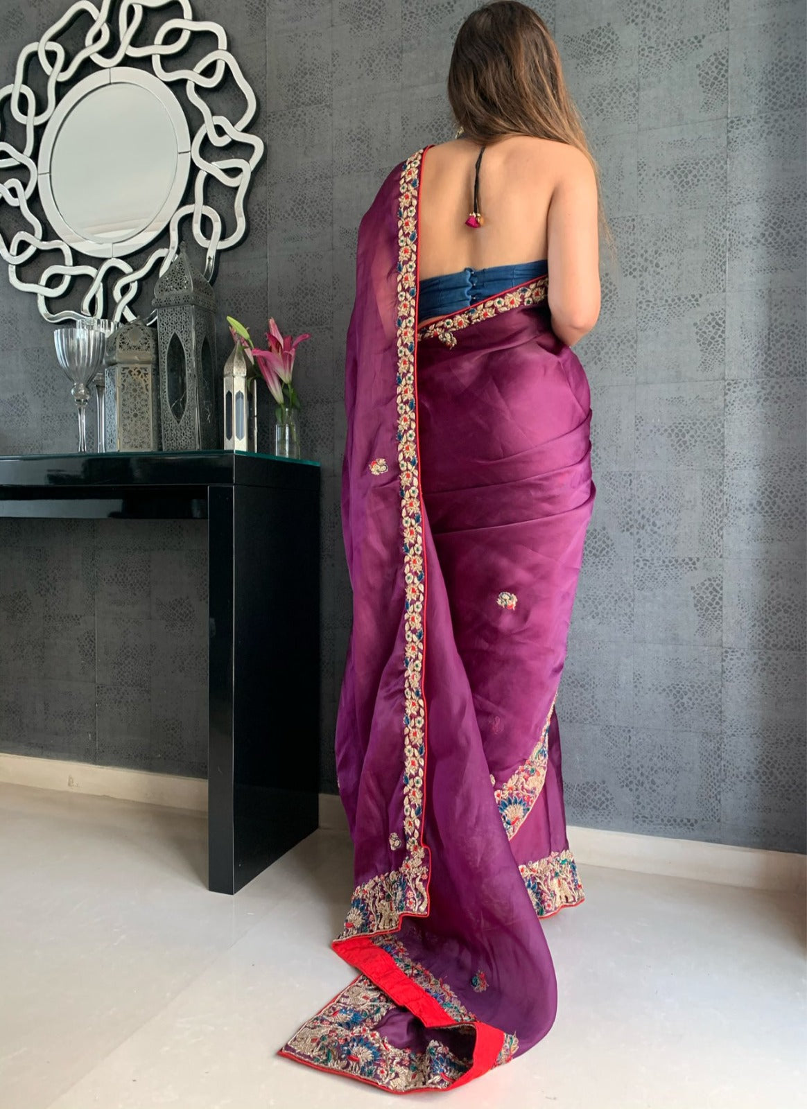 Wine Party Wear Designer Kasturi Silk Saree with heavy banglory silk blouse
