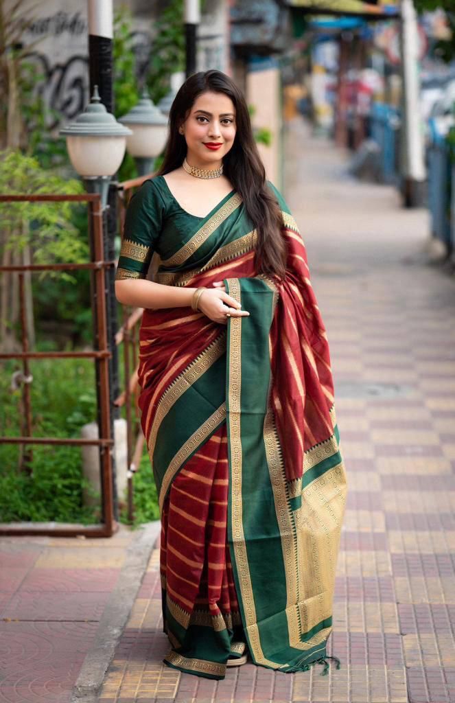 Designer Soft Litchi Silk Lace Border Saree With Unstitched Blouse