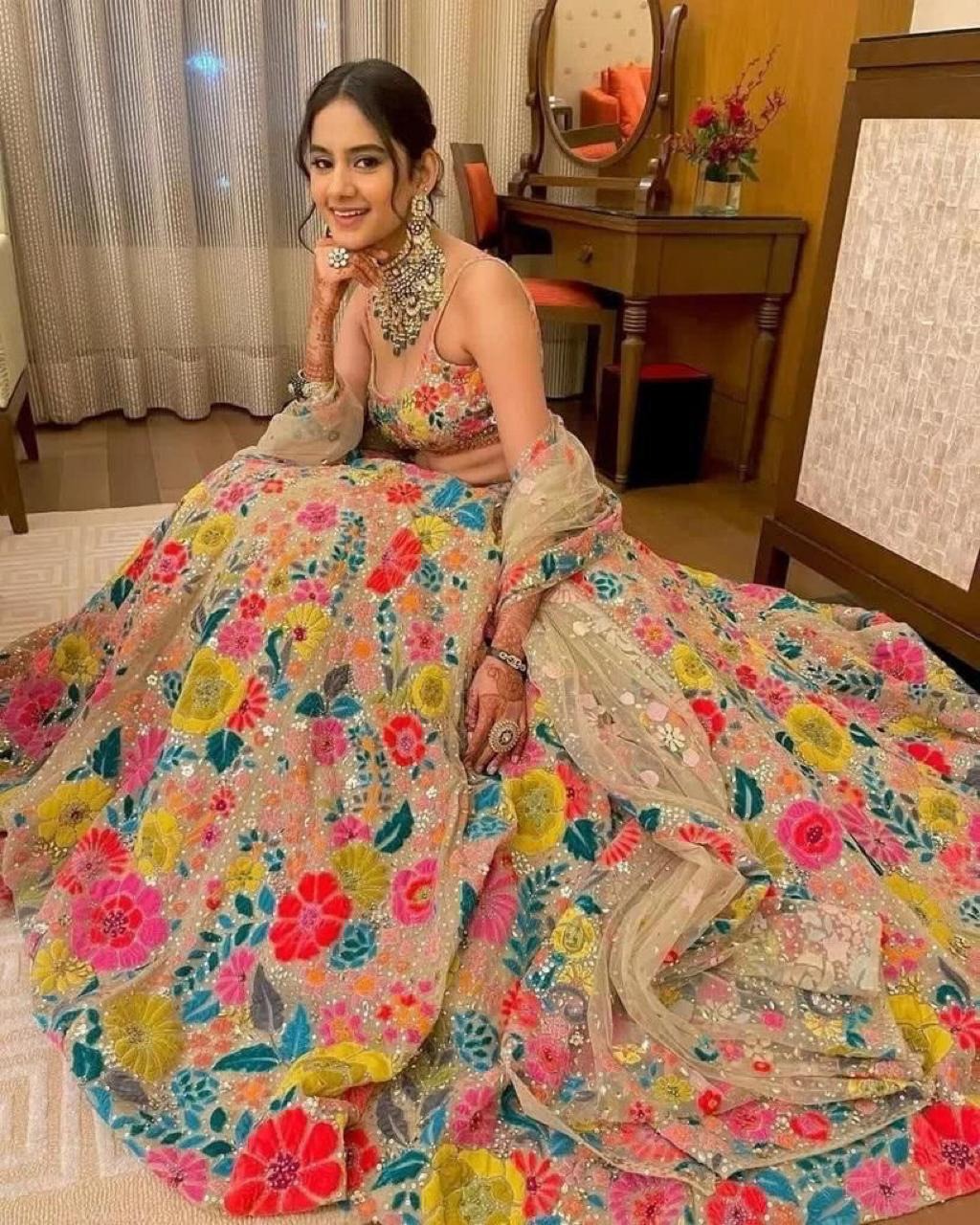 Multi Colour Soft Mono Net With Embroidery Sequence Work Lehenga Choli Bridel Lehenga Choli For Womens