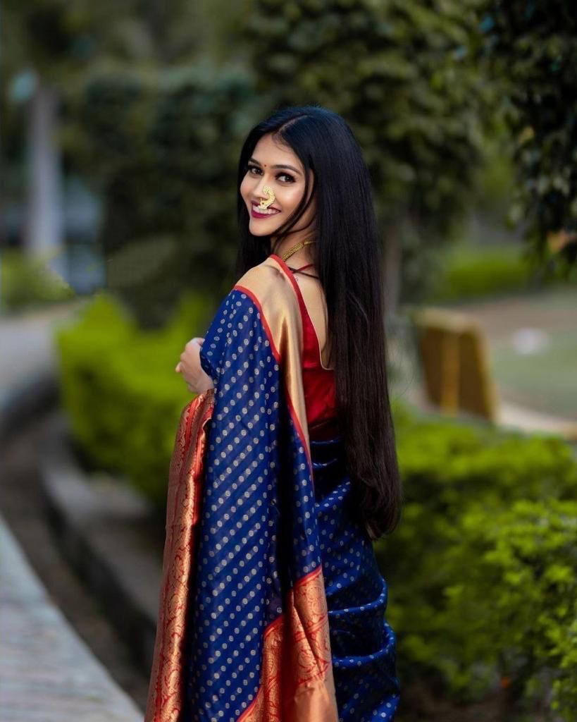 Blue Soft Lichi Silk Saree Bollywood Style Indian Traditional sari With Jacquad Work With Unstiched Blouse
