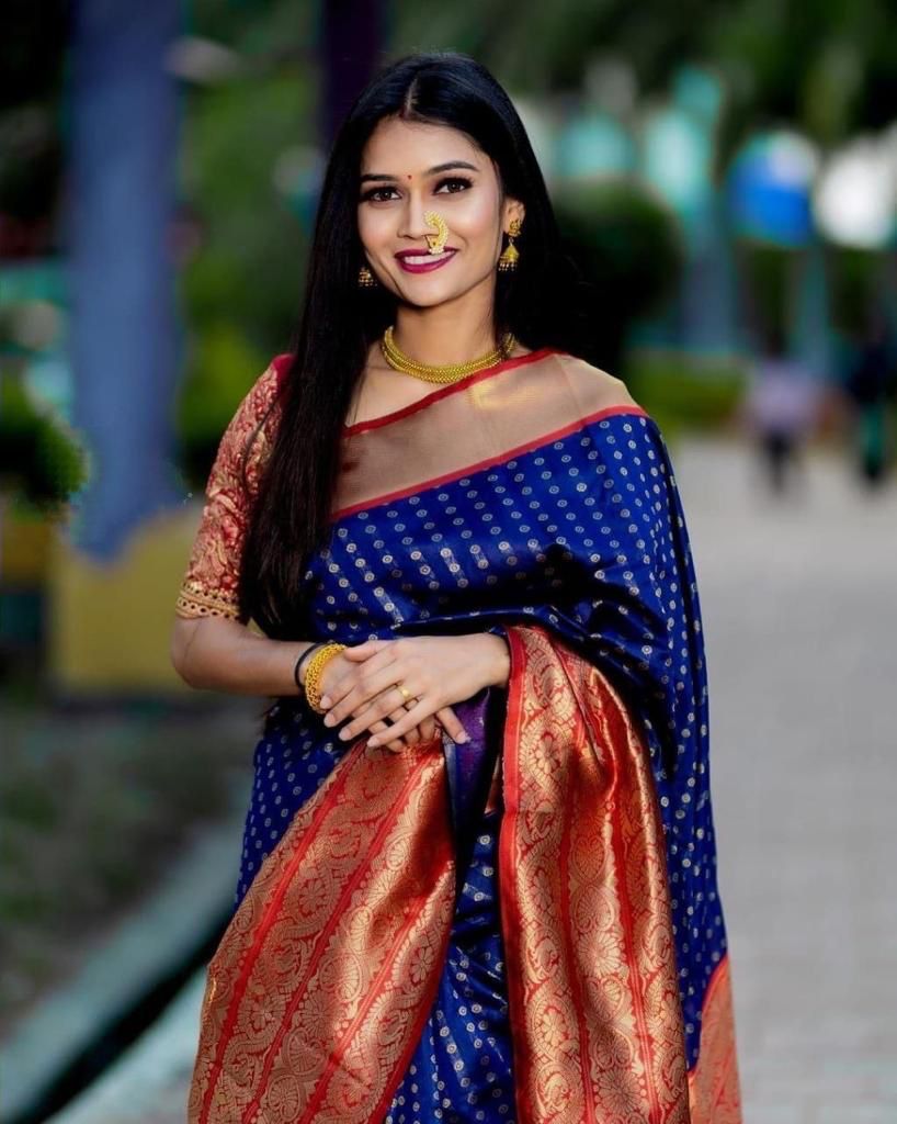 Blue Soft Lichi Silk Saree Bollywood Style Indian Traditional sari With Jacquad Work With Unstiched Blouse