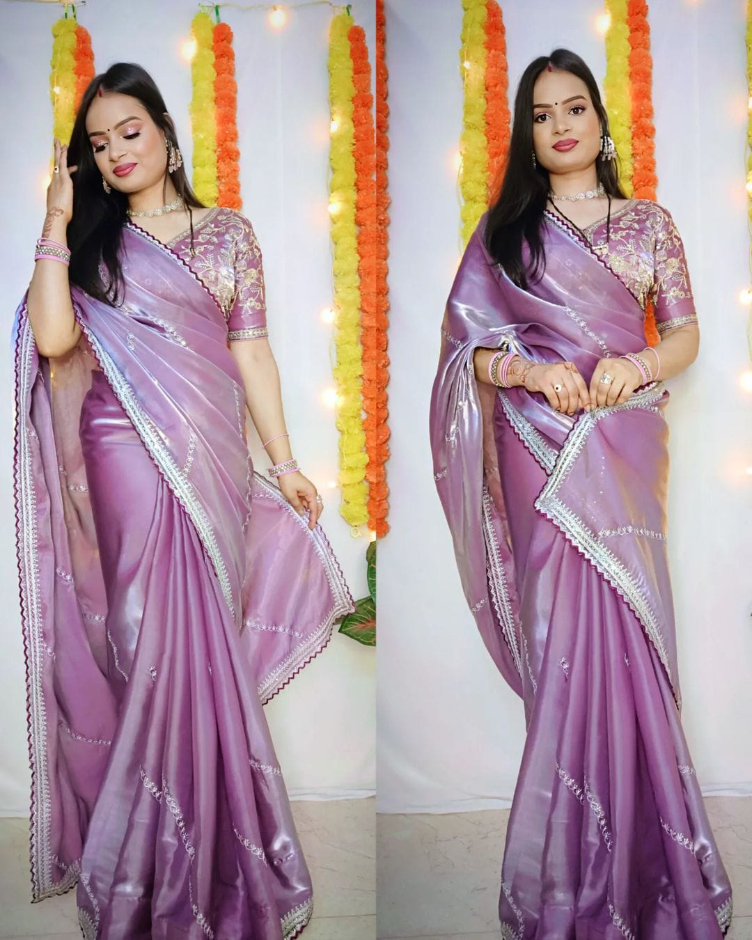 Chiffon Fabric Saree with Multi Thread sequence work and Embroidered Blouse Designer Party Wear Saree