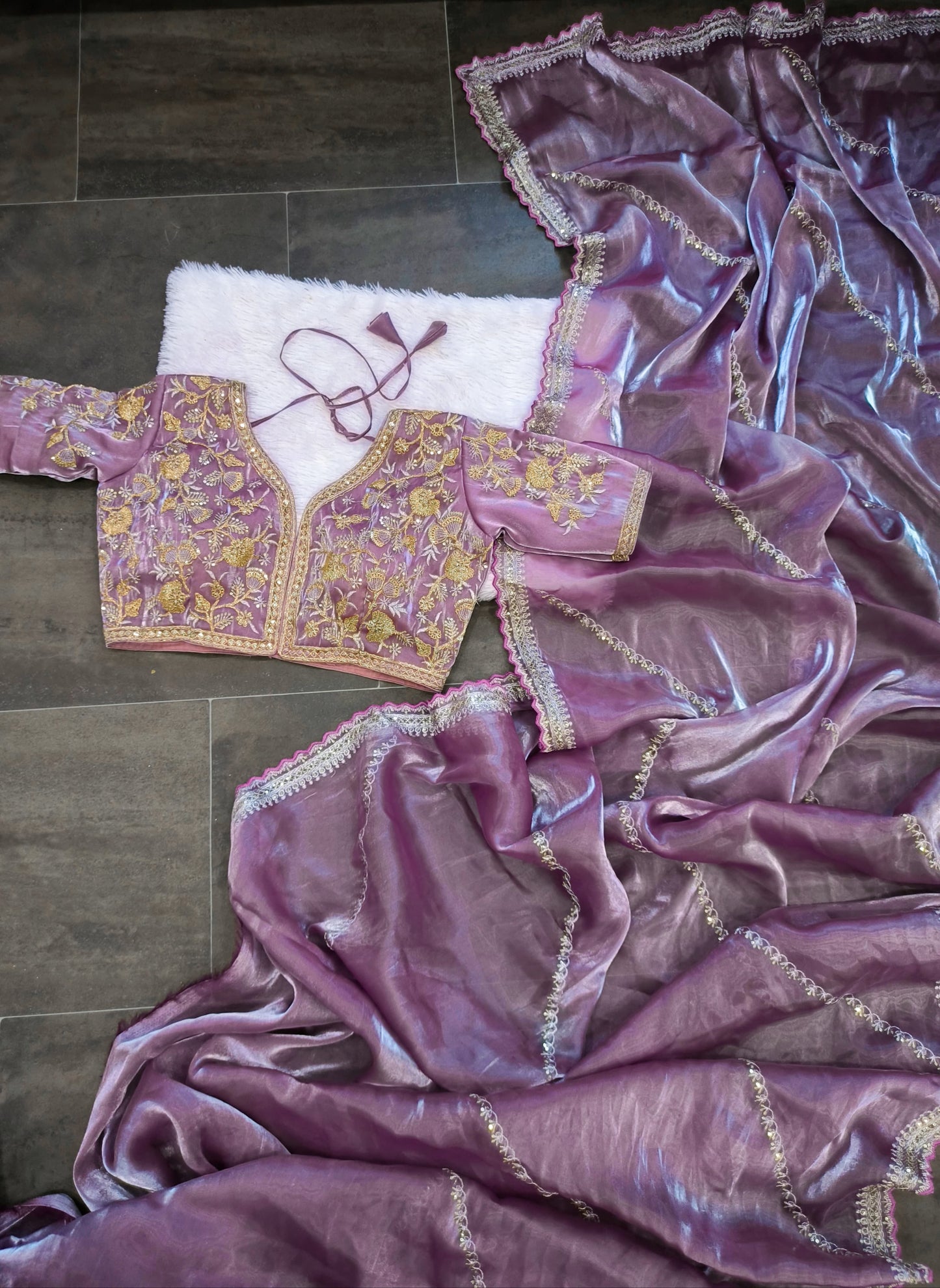 Chiffon Fabric Saree with Multi Thread sequence work and Embroidered Blouse Designer Party Wear Saree