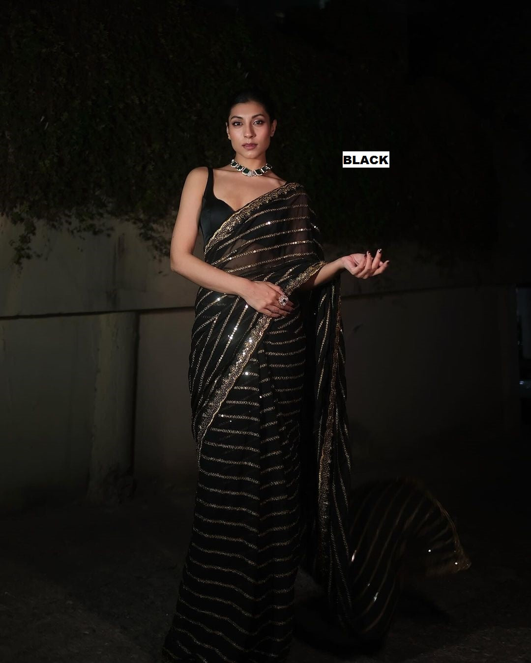 Black Bollywood Latest Stylish Function Soft Georgette Saree With heavy silk Blouse, Party Wear Wedding Saree