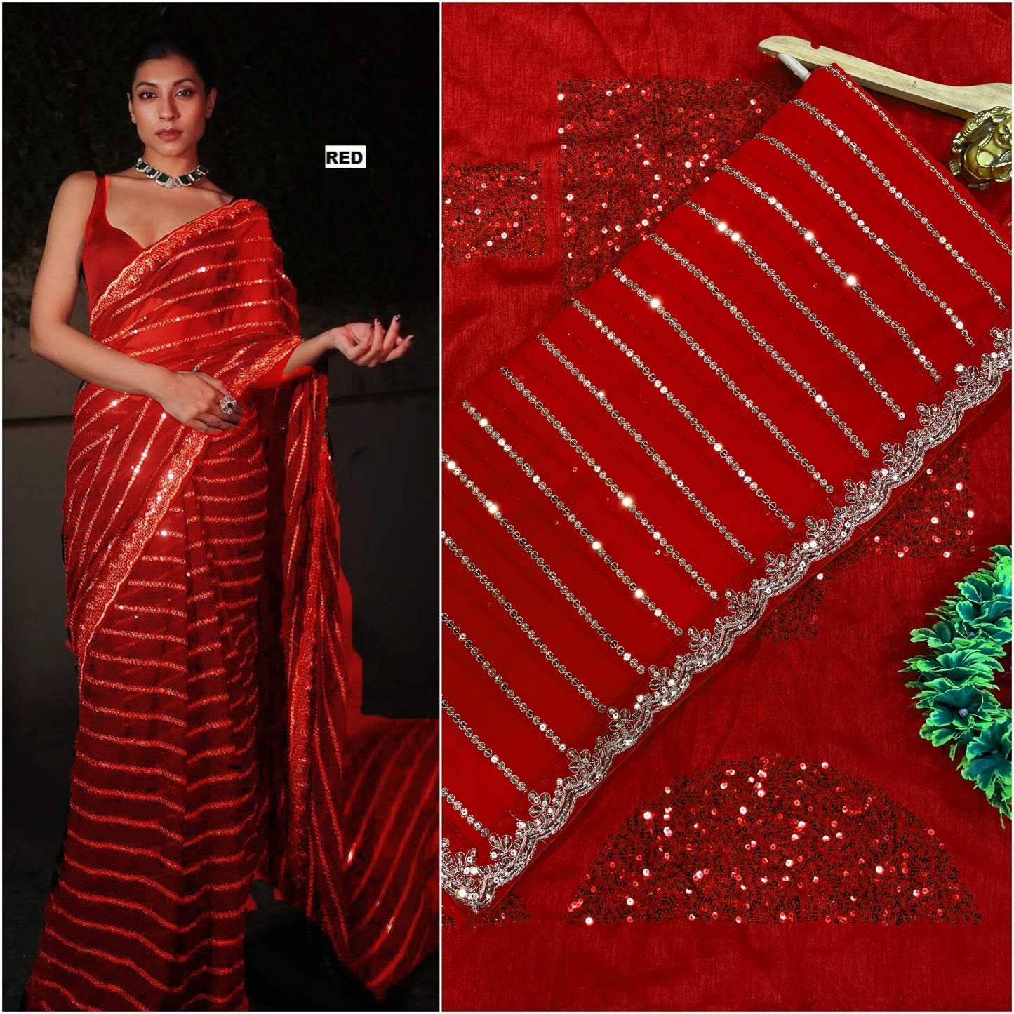 Black Bollywood Latest Stylish Function Soft Georgette Saree With heavy silk Blouse, Party Wear Wedding Saree