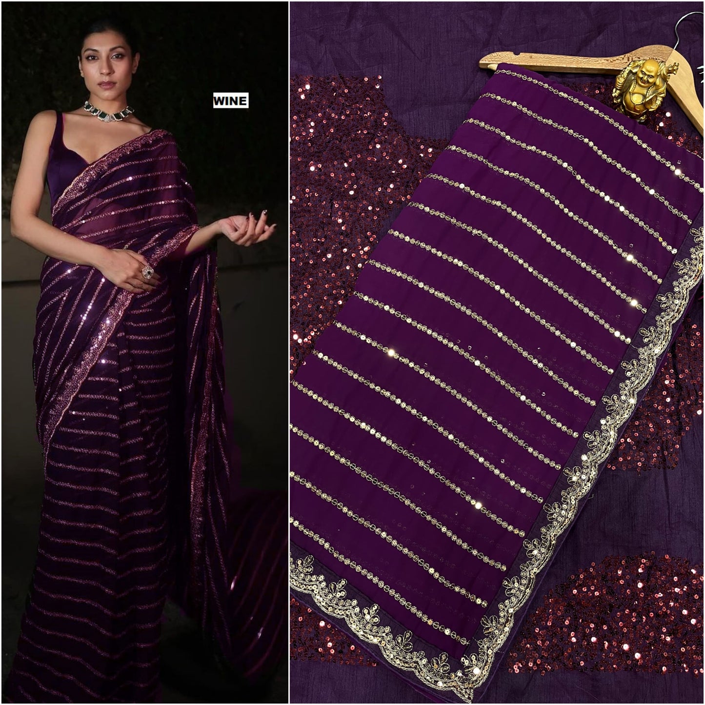 Black Bollywood Latest Stylish Function Soft Georgette Saree With heavy silk Blouse, Party Wear Wedding Saree