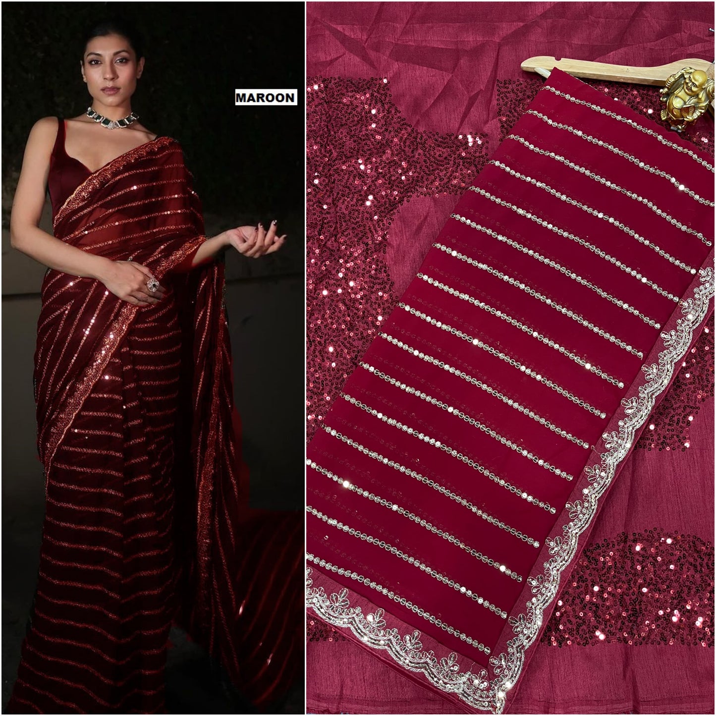 Black Bollywood Latest Stylish Function Soft Georgette Saree With heavy silk Blouse, Party Wear Wedding Saree