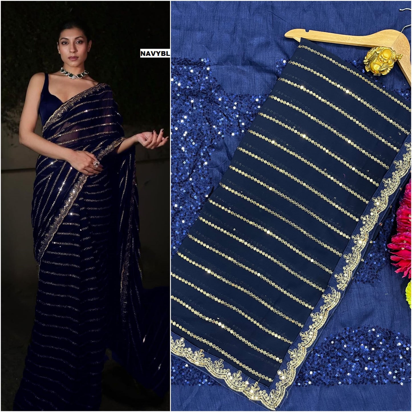 Black Bollywood Latest Stylish Function Soft Georgette Saree With heavy silk Blouse, Party Wear Wedding Saree