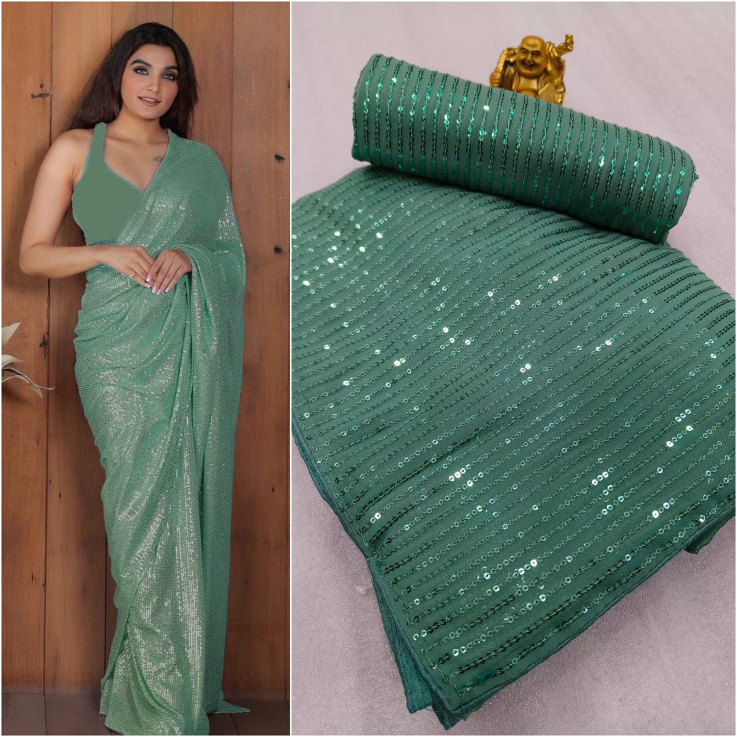 SEQUINS RANI NEW BLOCK BUSTER BOLLYWOOD 3MM EMBROIDERY DOUBLE SEQUINS WORK PARTYWEAR SAREE FOR WOMEN'S