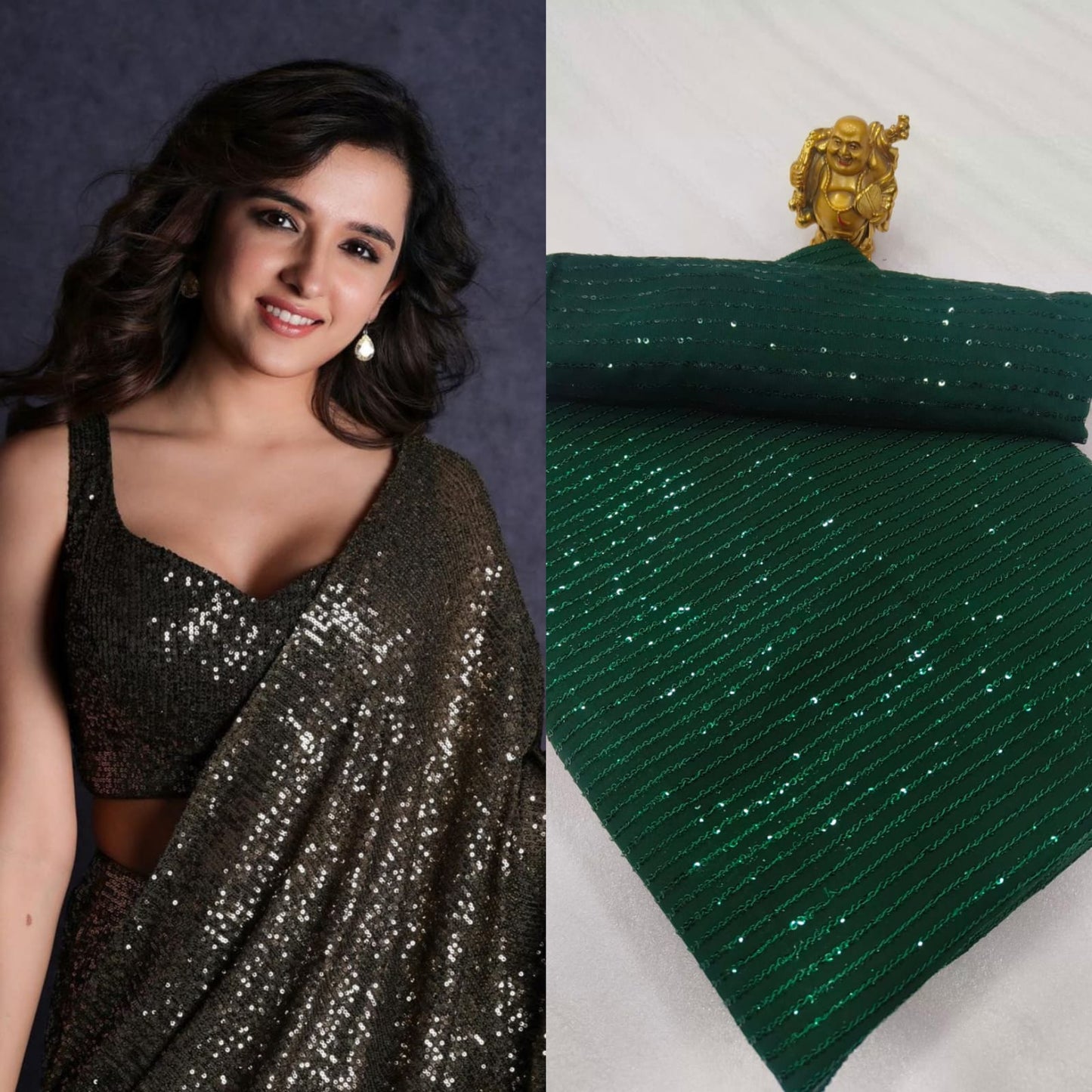SEQUINS RANI NEW BLOCK BUSTER BOLLYWOOD 3MM EMBROIDERY DOUBLE SEQUINS WORK PARTYWEAR SAREE FOR WOMEN'S