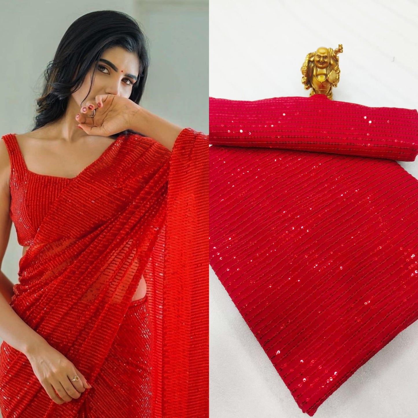 SEQUINS RANI NEW BLOCK BUSTER BOLLYWOOD 3MM EMBROIDERY DOUBLE SEQUINS WORK PARTYWEAR SAREE FOR WOMEN'S