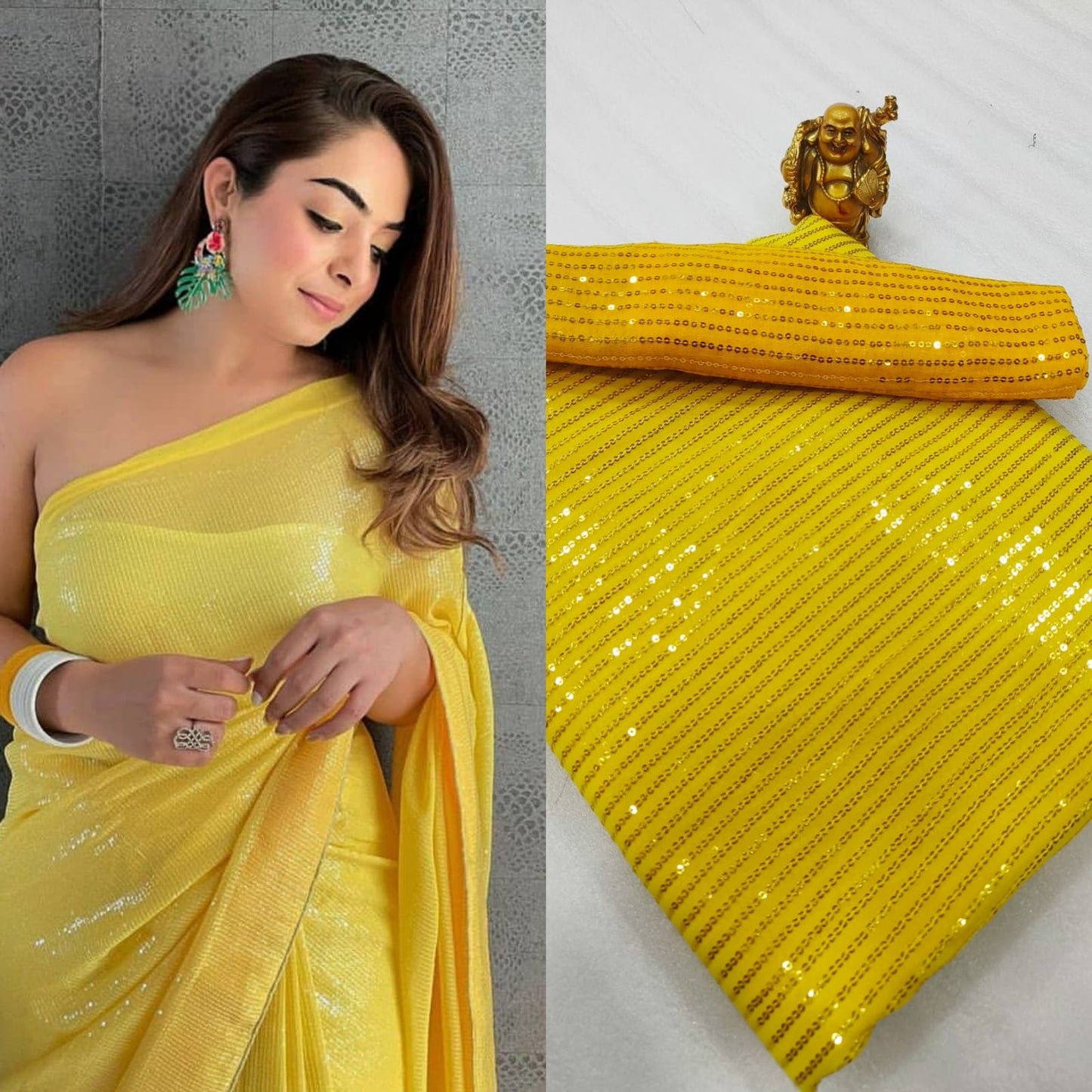 SEQUINS RANI NEW BLOCK BUSTER BOLLYWOOD 3MM EMBROIDERY DOUBLE SEQUINS WORK PARTYWEAR SAREE FOR WOMEN'S