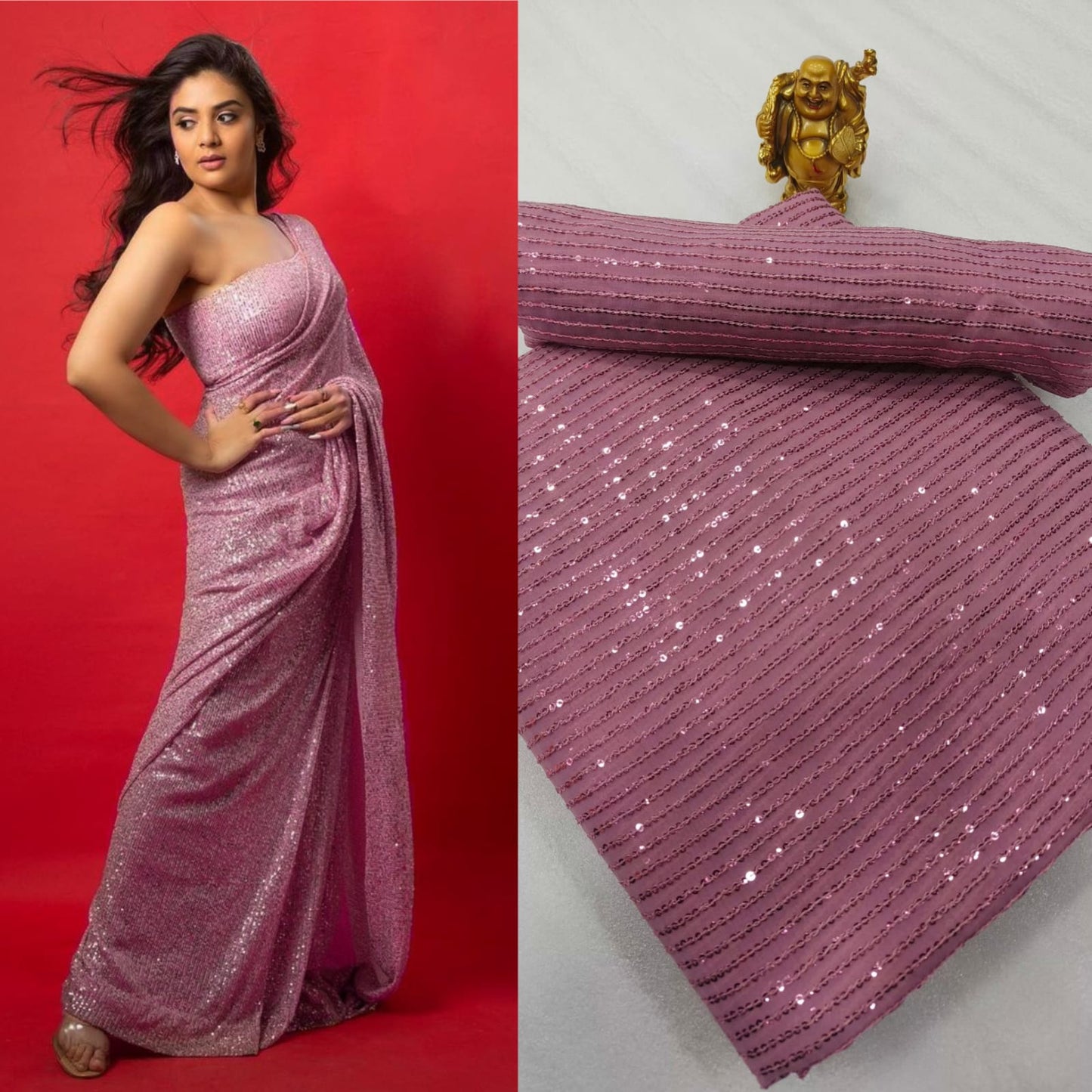 SEQUINS RANI NEW BLOCK BUSTER BOLLYWOOD 3MM EMBROIDERY DOUBLE SEQUINS WORK PARTYWEAR SAREE FOR WOMEN'S