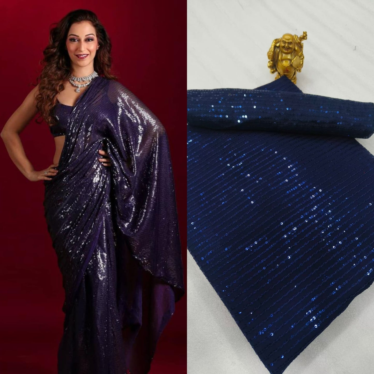 SEQUINS RANI NEW BLOCK BUSTER BOLLYWOOD 3MM EMBROIDERY DOUBLE SEQUINS WORK PARTYWEAR SAREE FOR WOMEN'S
