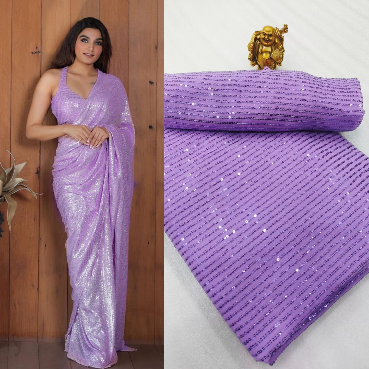 SEQUINS RANI NEW BLOCK BUSTER BOLLYWOOD 3MM EMBROIDERY DOUBLE SEQUINS WORK PARTYWEAR SAREE FOR WOMEN'S