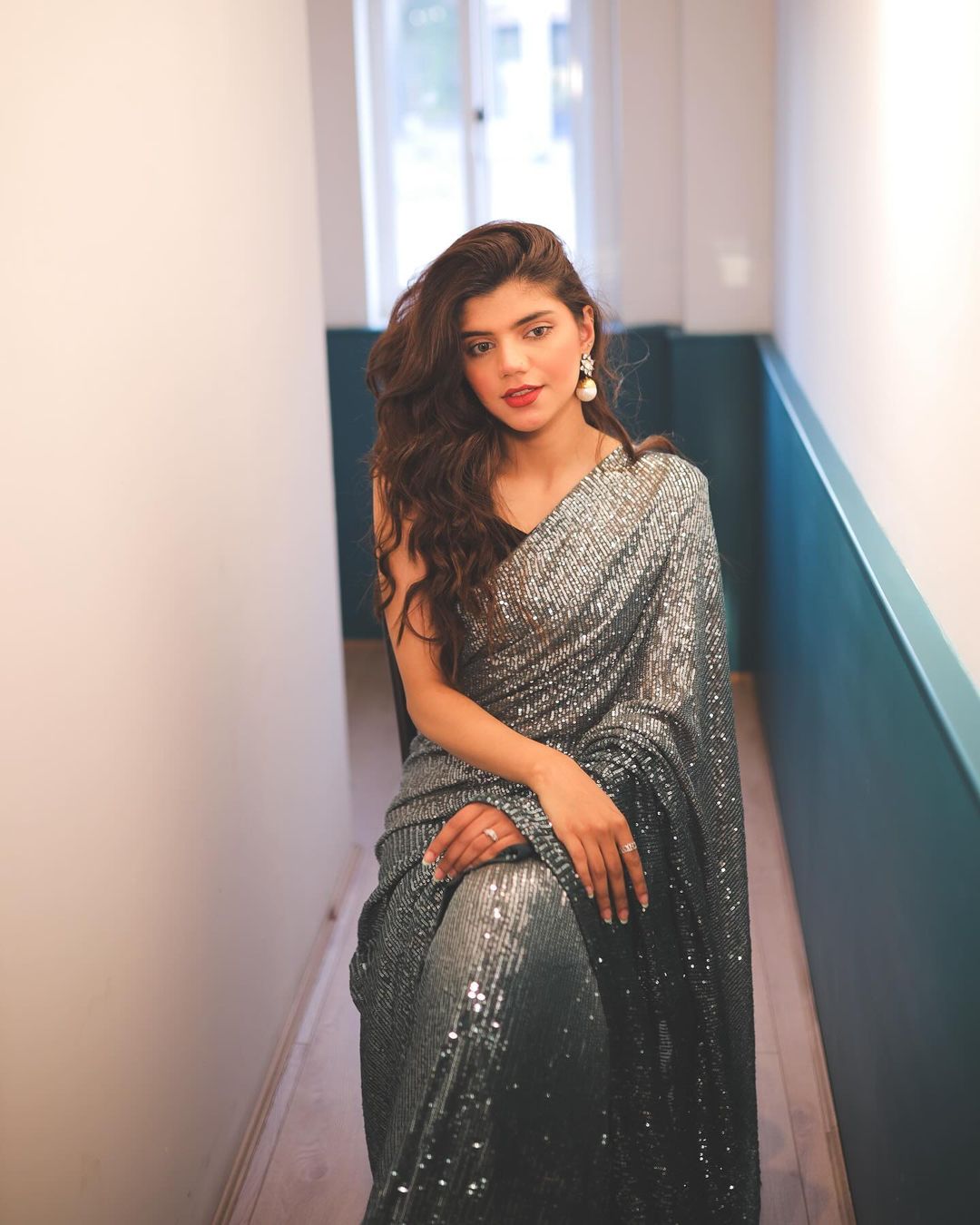 Black & Grey Georgette Sequence Embrodery Work Latest Bollywood Saree For Women's