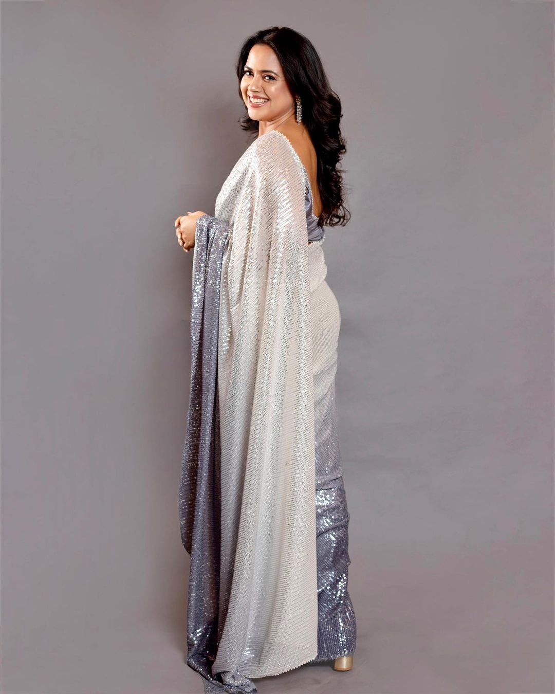 White Georgette Sequence Embrodery Work Latest Bollywood Saree For Women's