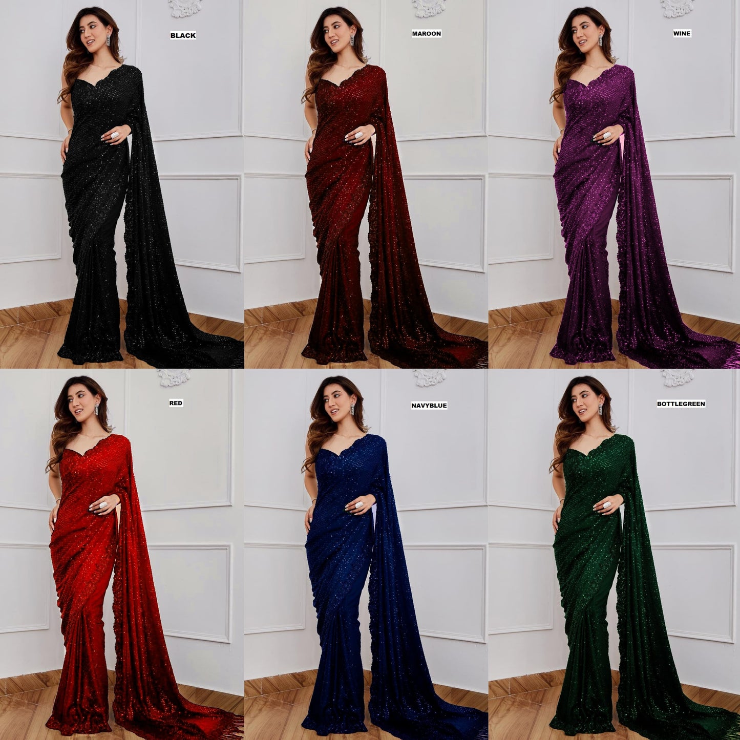 Women's Georgette Full Sequence Worked Wedding Wear Saree With Beautiful Embroidary Work Lace And Zalar