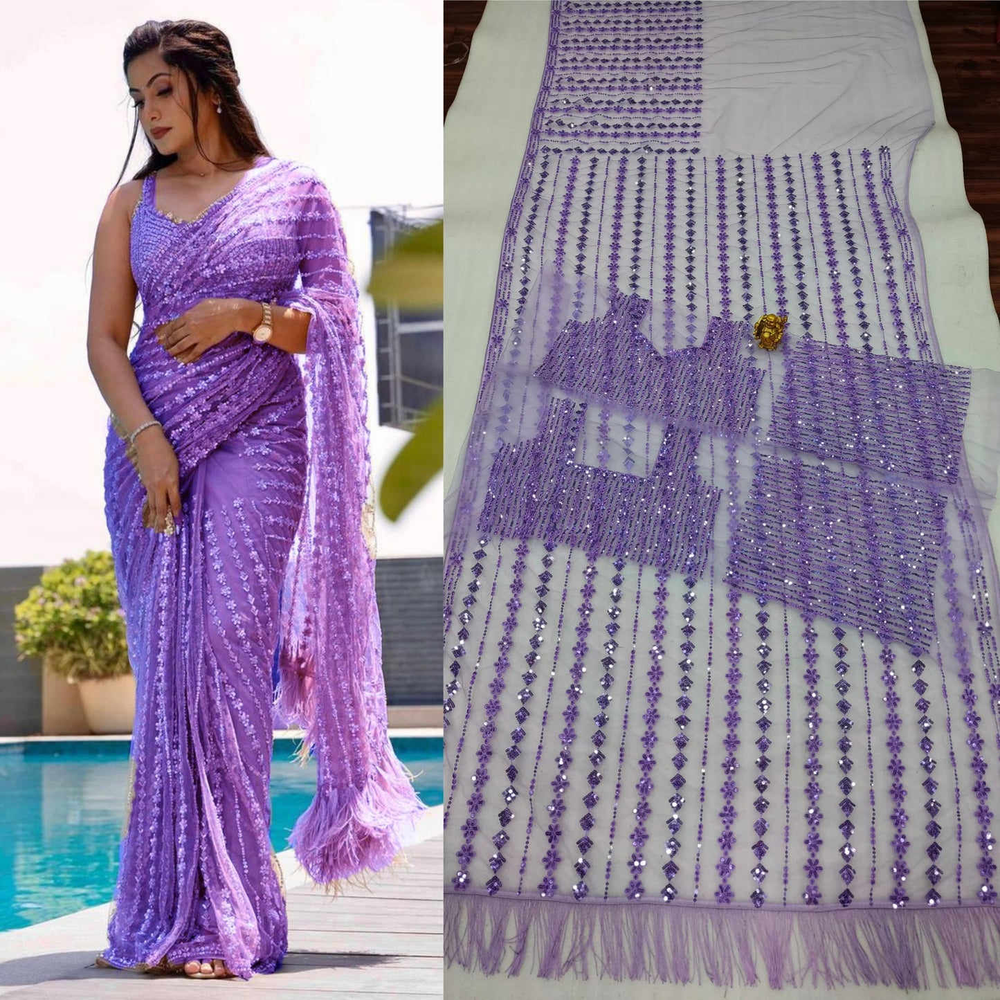 Indian Wedding Saree Heavy Embroidery work Blouse Party Wear Saree For Women And Girls