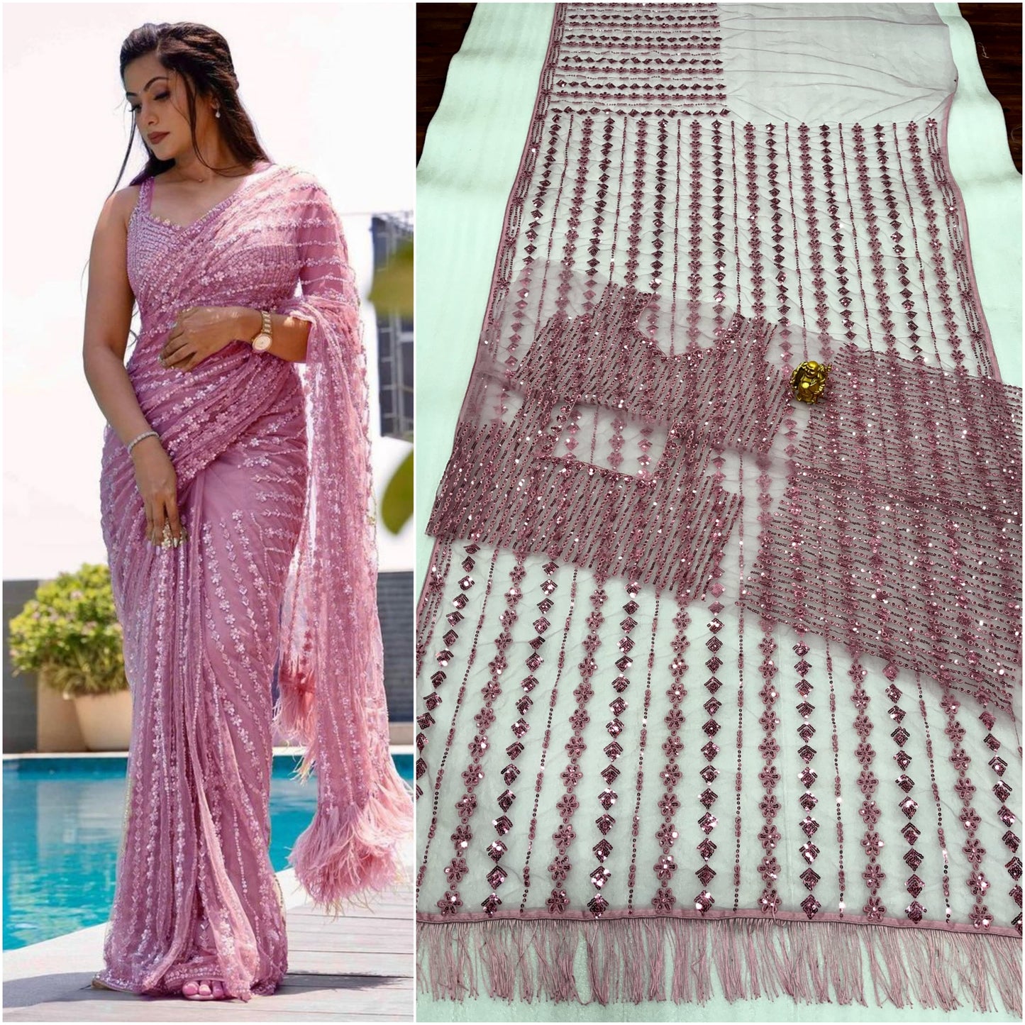 Indian Wedding Saree Heavy Embroidery work Blouse Party Wear Saree For Women And Girls