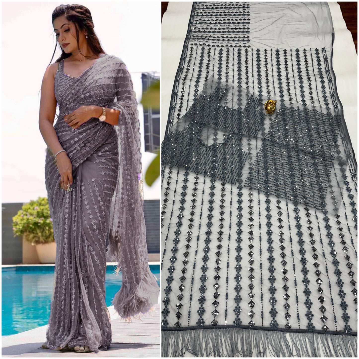 Indian Wedding Saree Heavy Embroidery work Blouse Party Wear Saree For Women And Girls