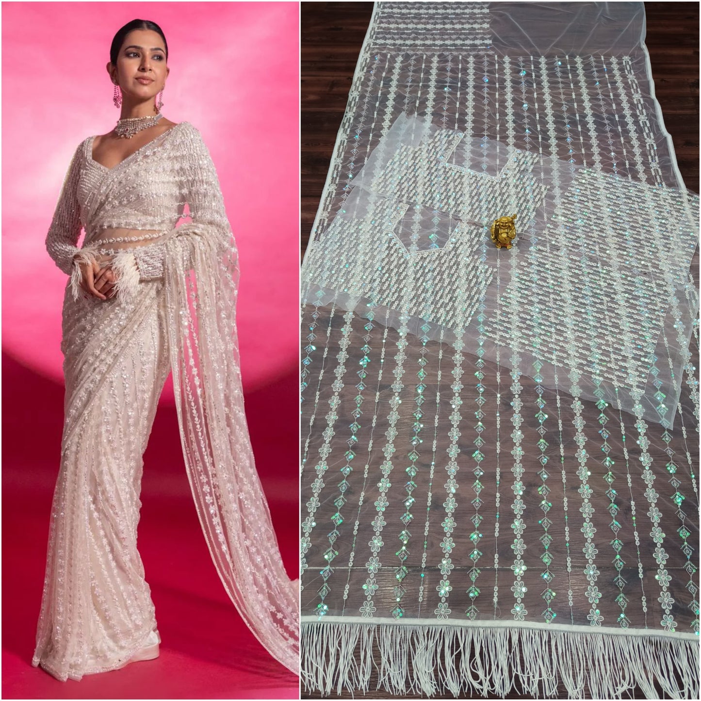 Indian Wedding Saree Heavy Embroidery work Blouse Party Wear Saree For Women And Girls