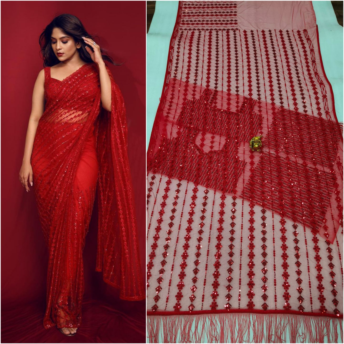 Indian Wedding Saree Heavy Embroidery work Blouse Party Wear Saree For Women And Girls
