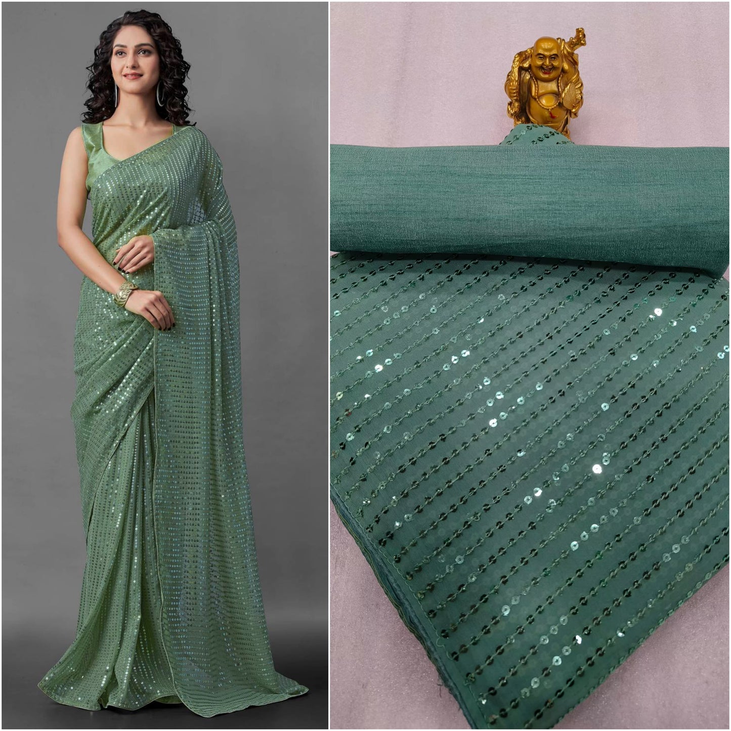 New Heavy Designer Georgette With Heavy Sequence Embrodery Work Beautiful Saree