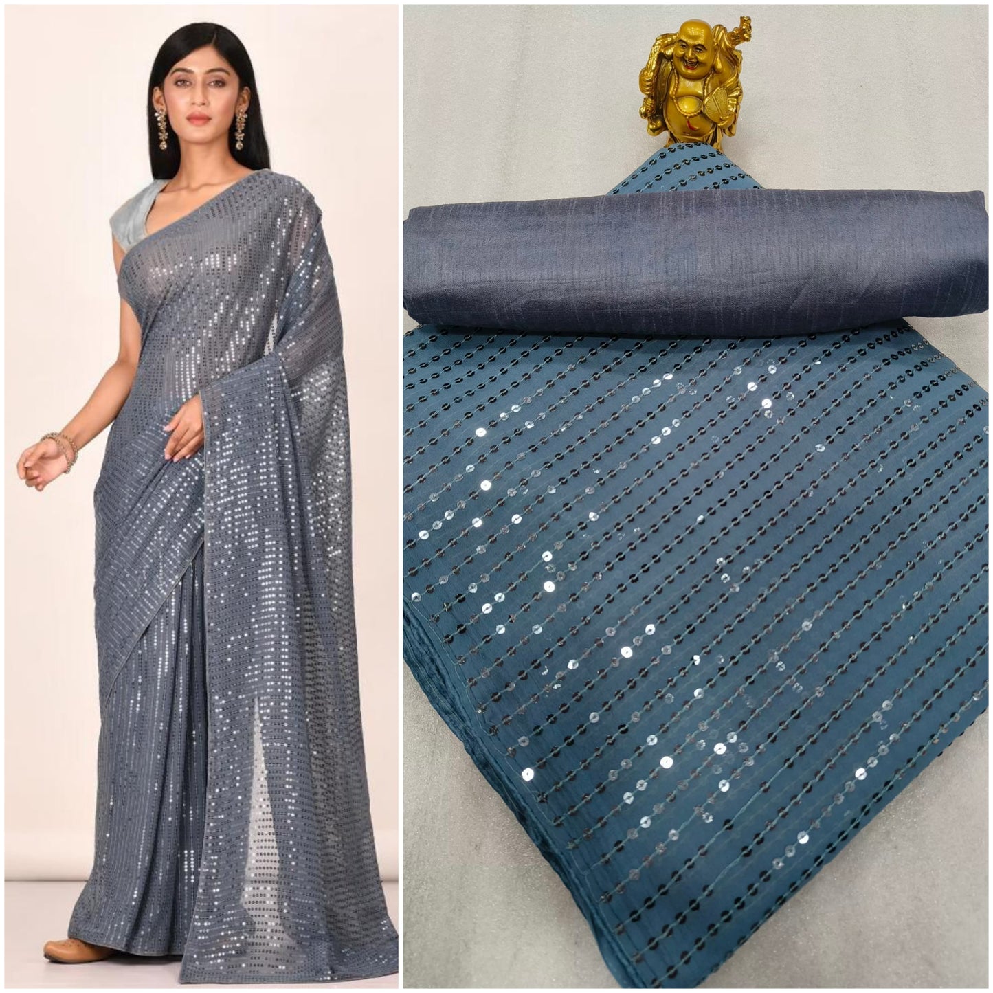 New Heavy Designer Georgette With Heavy Sequence Embrodery Work Beautiful Saree