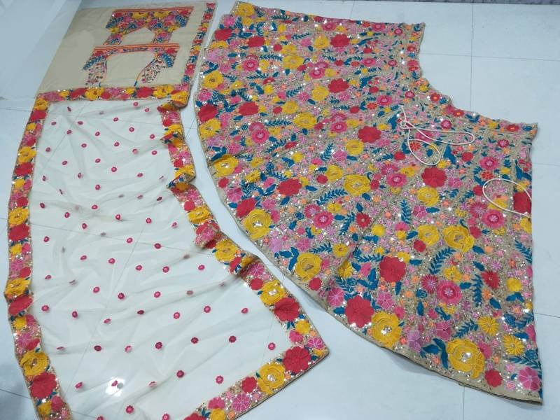 Multi Colour Soft Mono Net With Embroidery Sequence Work Lehenga Choli Bridel Lehenga Choli For Womens