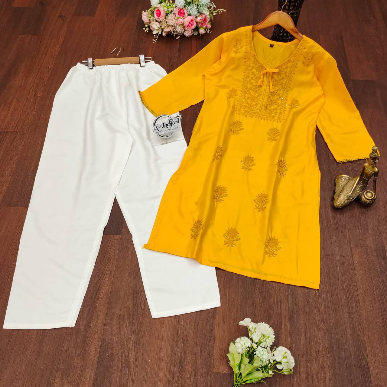 Sequence Embroidery Work Kurti and Pant
