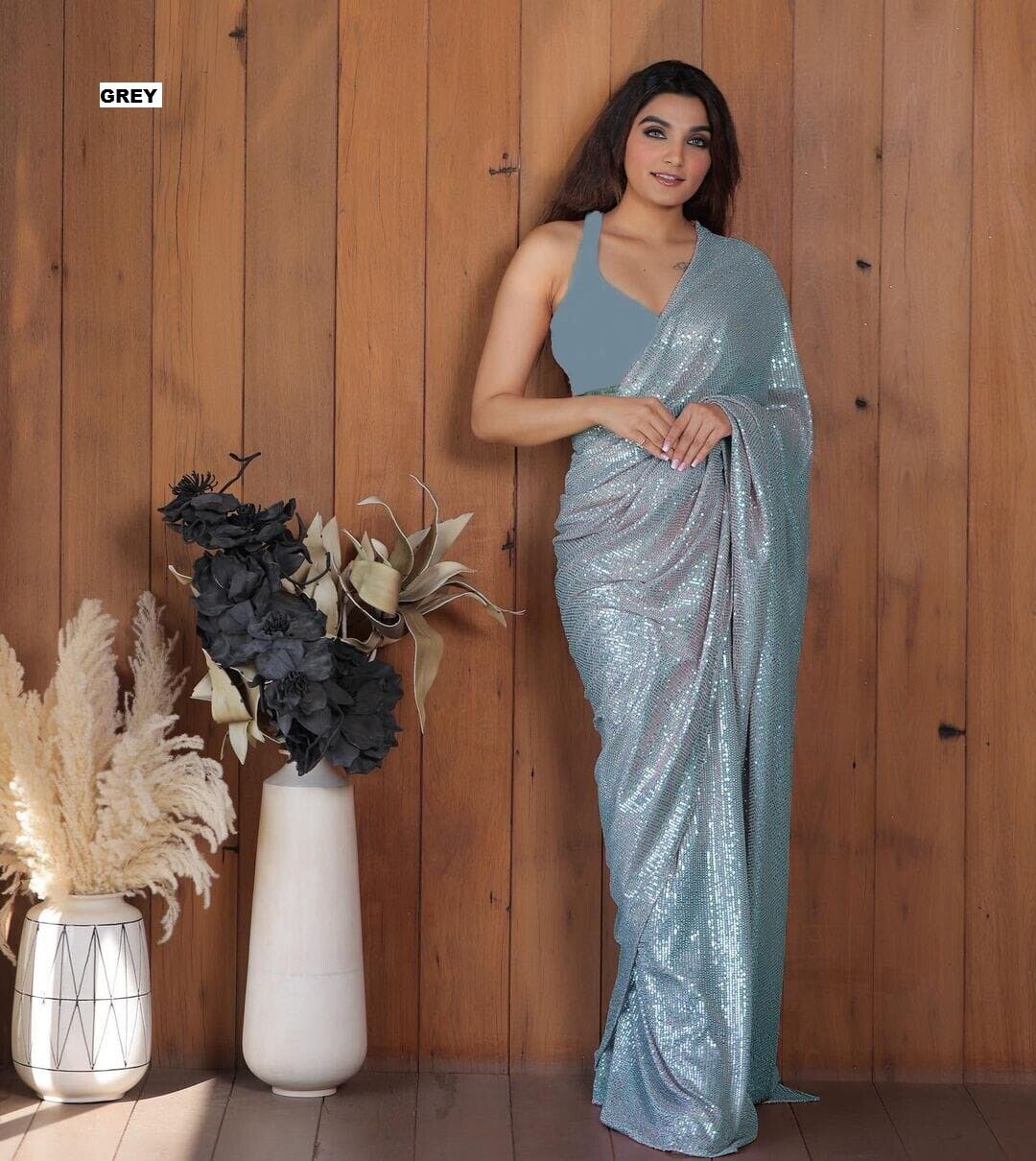 SEQUINS RANI NEW BLOCK BUSTER BOLLYWOOD 3MM EMBROIDERY DOUBLE SEQUINS WORK PARTYWEAR SAREE FOR WOMEN'S