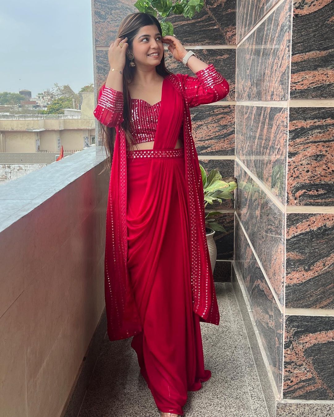 Divinely Red Color Brand New Sequence Embellished Party Wear Saree By Dealbazaars
