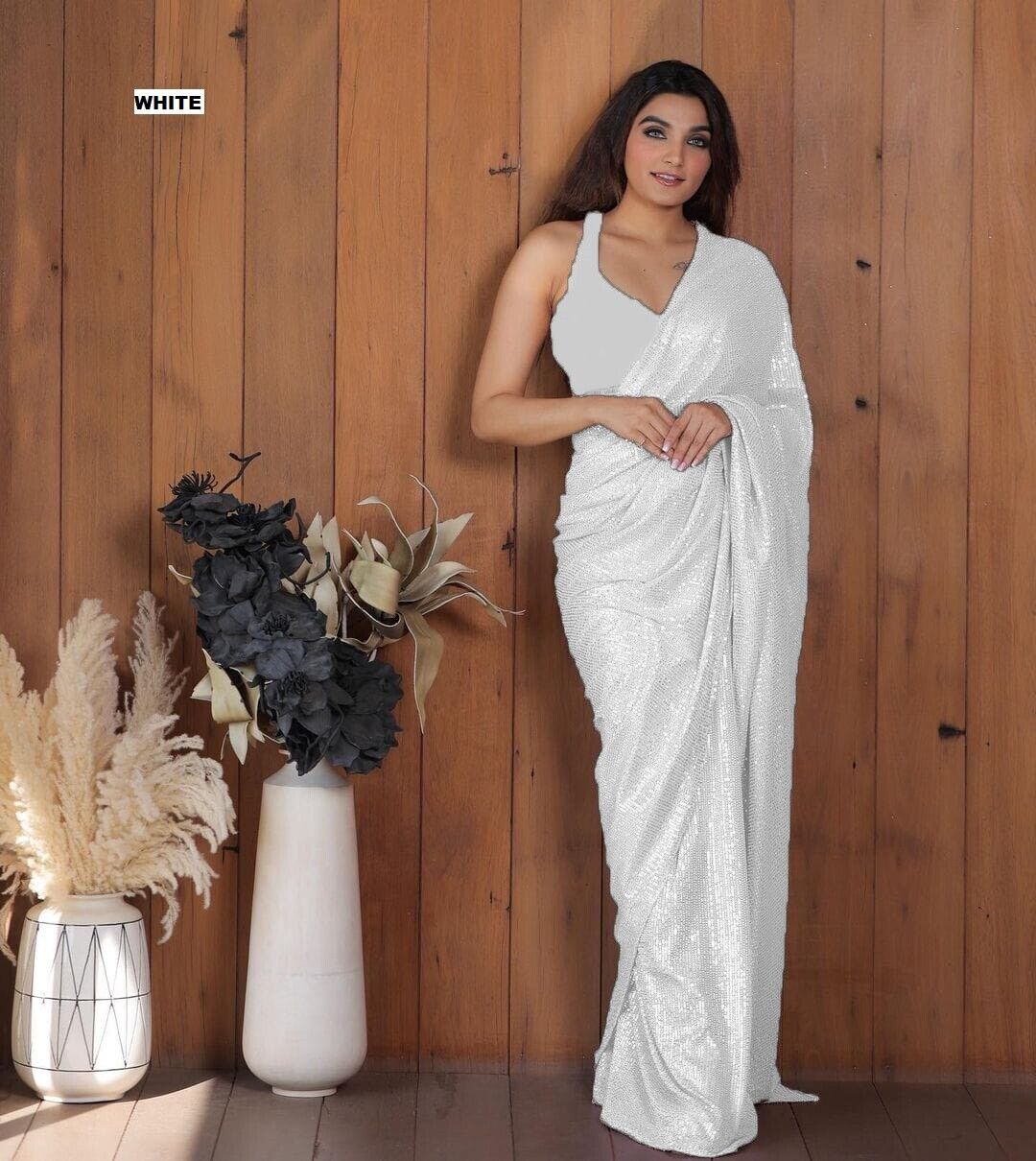 SEQUINS RANI NEW BLOCK BUSTER BOLLYWOOD 3MM EMBROIDERY DOUBLE SEQUINS WORK PARTYWEAR SAREE FOR WOMEN'S