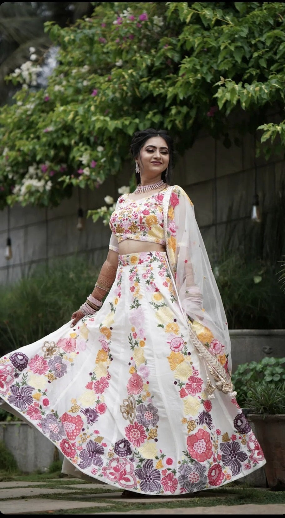 White Multi Floral Lehenga Choli Indian Wedding Function Party Wear Trenging Ready to Wear Lehenga Choli