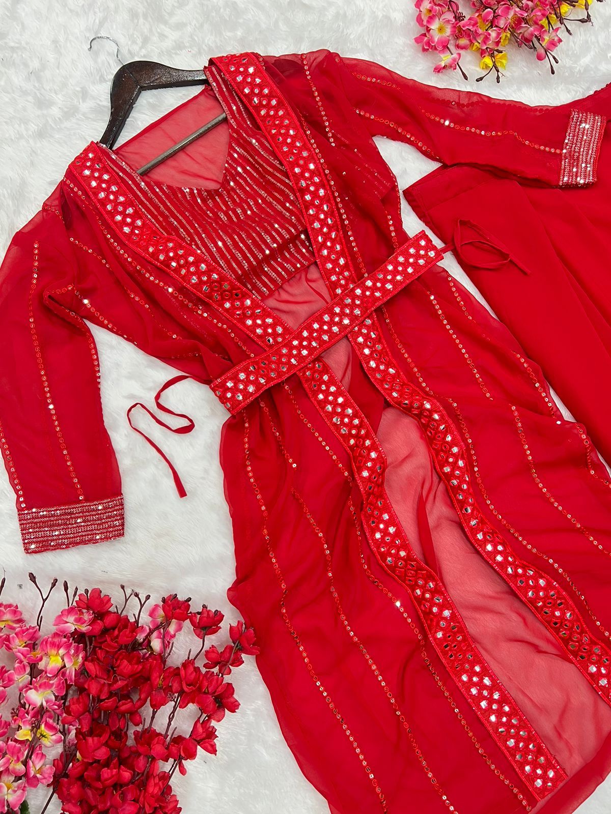 Divinely Red Color Brand New Sequence Embellished Party Wear Saree By Dealbazaars