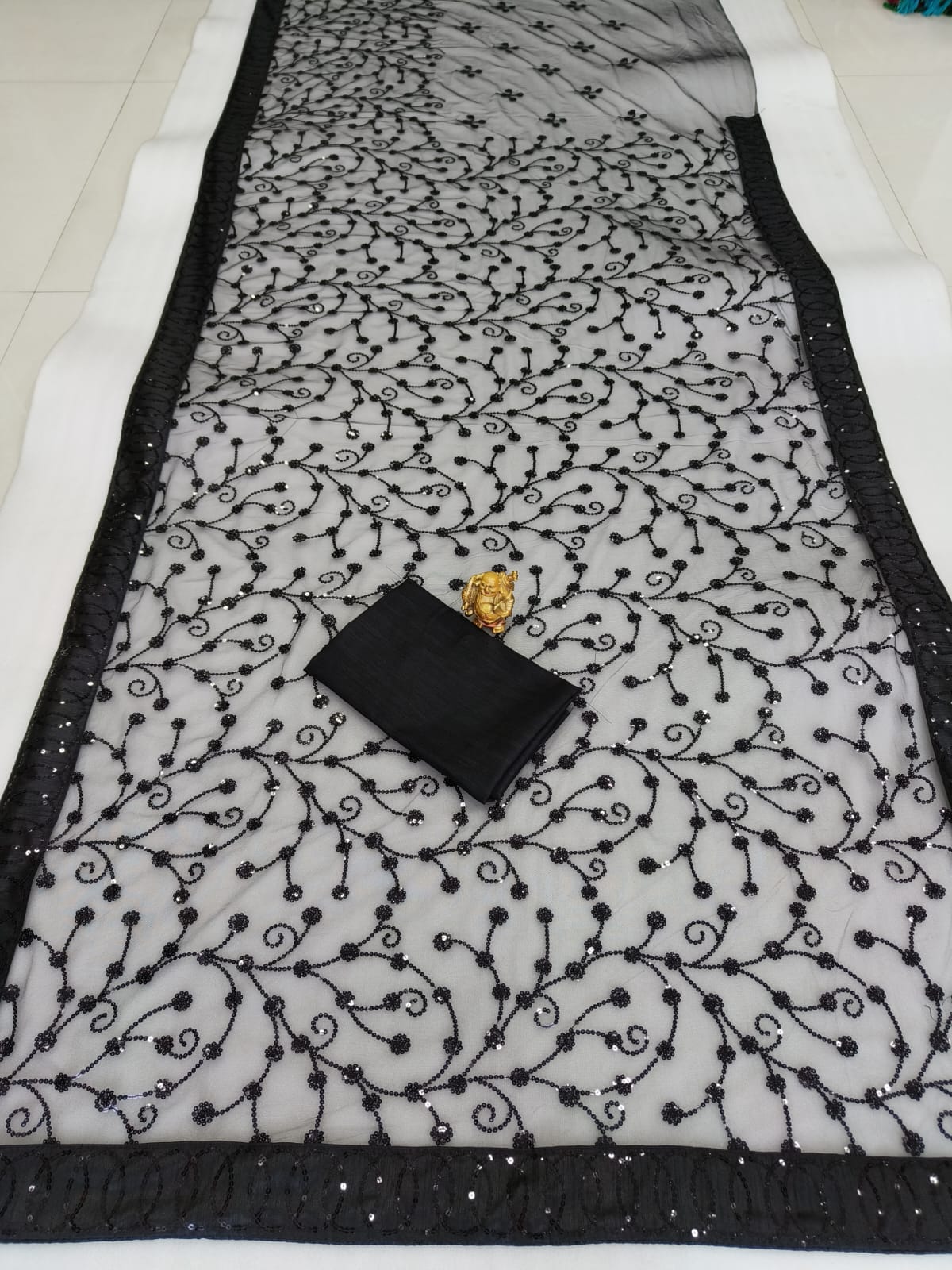 Indian Designer Sari Bollywood Wear Georgette Saree With Unstitched Blouse, Wedding Party Sari Beautiful Saree Blouse For Women