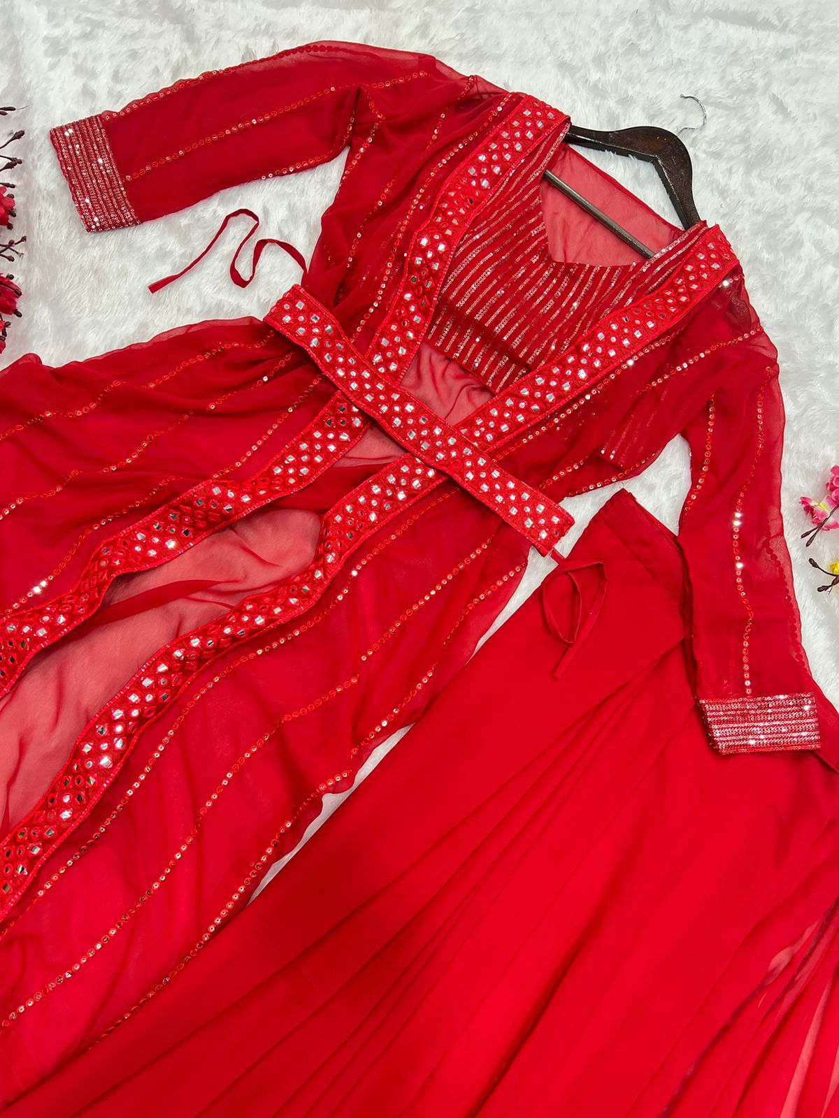 Divinely Red Color Brand New Sequence Embellished Party Wear Saree By Dealbazaars