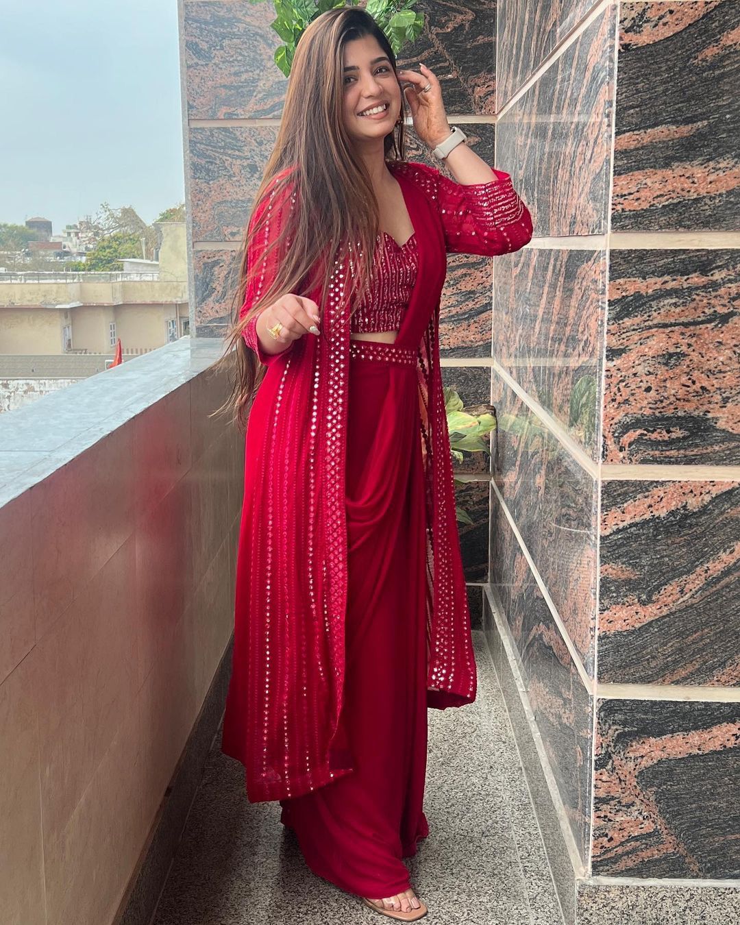 Divinely Red Color Brand New Sequence Embellished Party Wear Saree By Dealbazaars