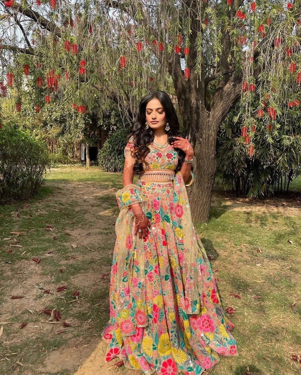 Multi Colour Soft Mono Net With Embroidery Sequence Work Lehenga Choli Bridel Lehenga Choli For Womens
