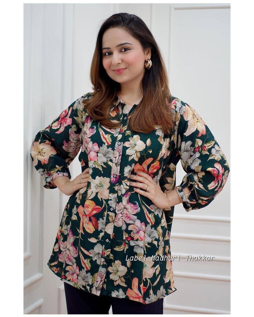 FLORAL MUSLIN STYLISH TUNIC SHORT KURTA FOR GIRLS AND WOMEN WESTERN TOPS
