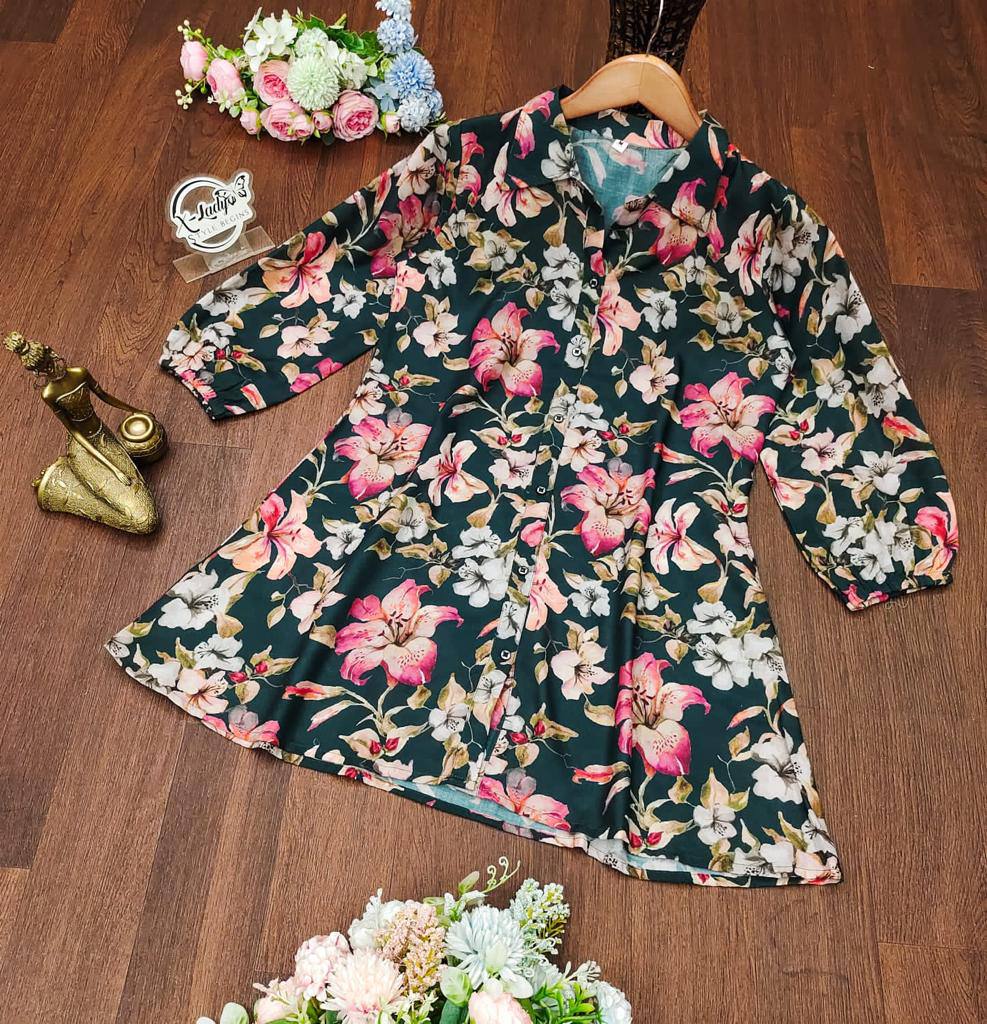 FLORAL MUSLIN STYLISH TUNIC SHORT KURTA FOR GIRLS AND WOMEN WESTERN TOPS