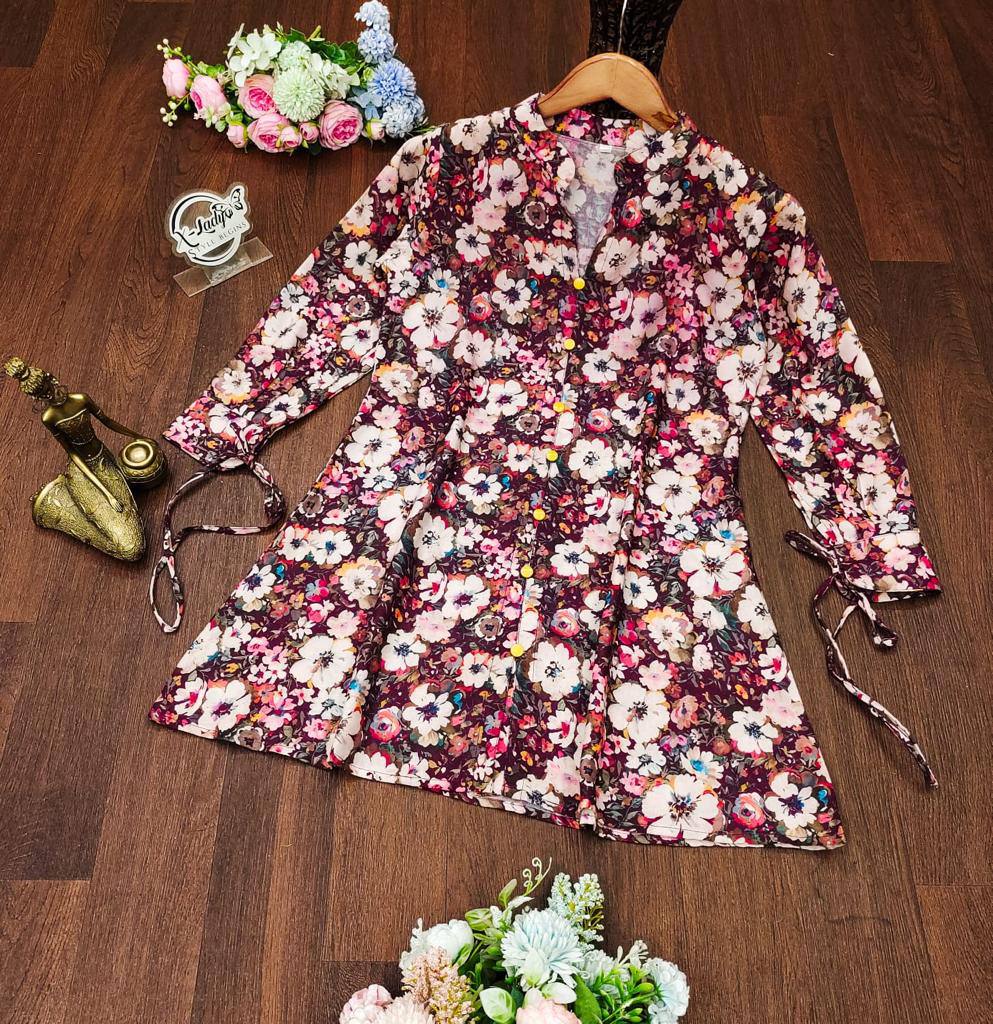 FLORAL MUSLIN STYLISH TUNIC SHORT KURTA FOR GIRLS AND WOMEN WESTERN TOPS
