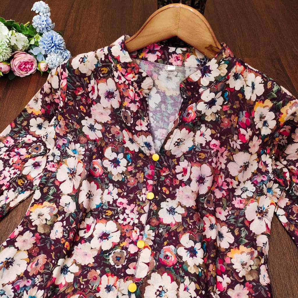 FLORAL MUSLIN STYLISH TUNIC SHORT KURTA FOR GIRLS AND WOMEN WESTERN TOPS