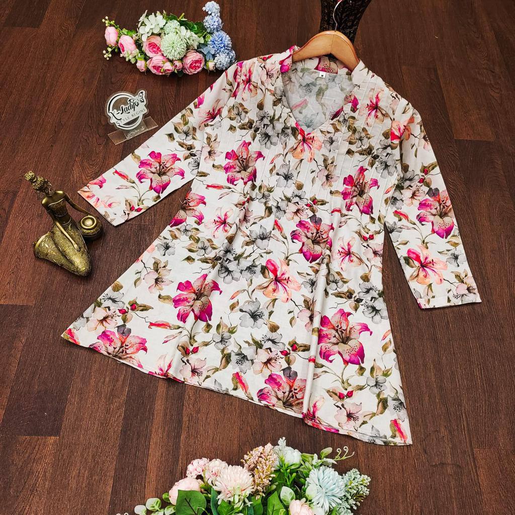 FLORAL MUSLIN STYLISH TUNIC SHORT KURTA FOR GIRLS AND WOMEN WESTERN TOPS