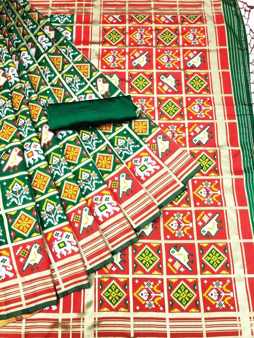 Ethereal Banarasi Silk Gujarati Patola Saree With Exclusive Floral Designs With Kairi Patterns On The Wide Pallu