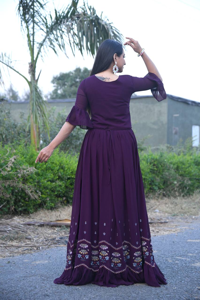 Women's Faux Georgette Stitched Top with Dupatta 3/4 Sleeve Embroidered Pakistani Gown