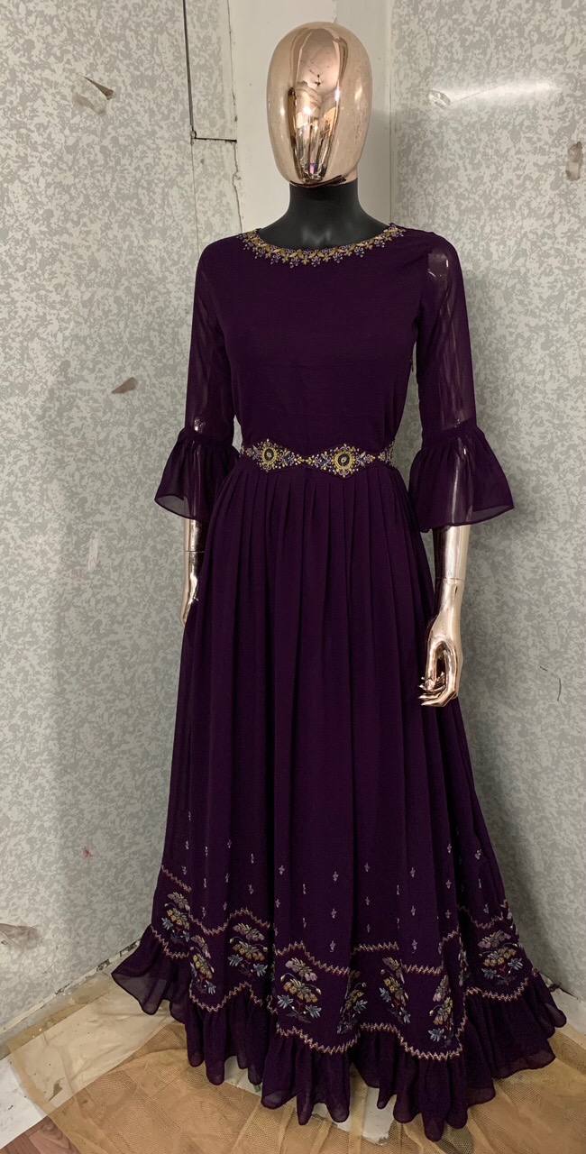 Women's Faux Georgette Stitched Top with Dupatta 3/4 Sleeve Embroidered Pakistani Gown